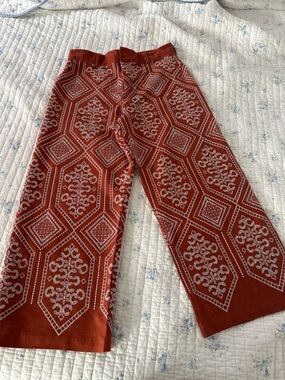 Calypso St. Barth Rust Embroidered Wide Leg Pants Linen Blend Boho Chic
